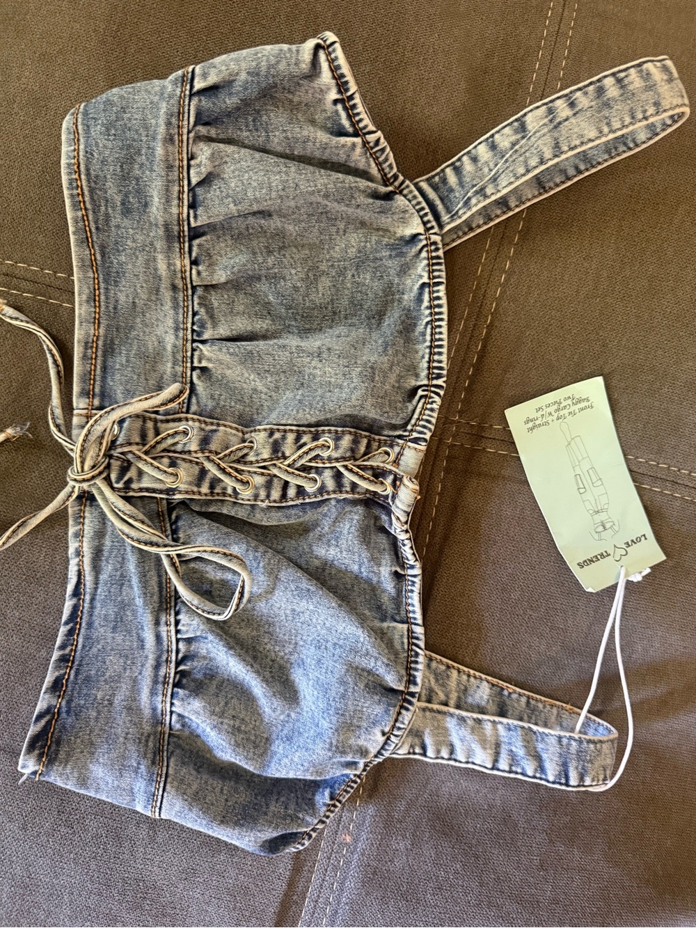Lace-Up Denim Crop Top - Blue